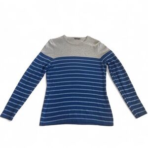 J. McLaughlin Blue Gray Stripe Colorblock Knit Top Sweater Medium